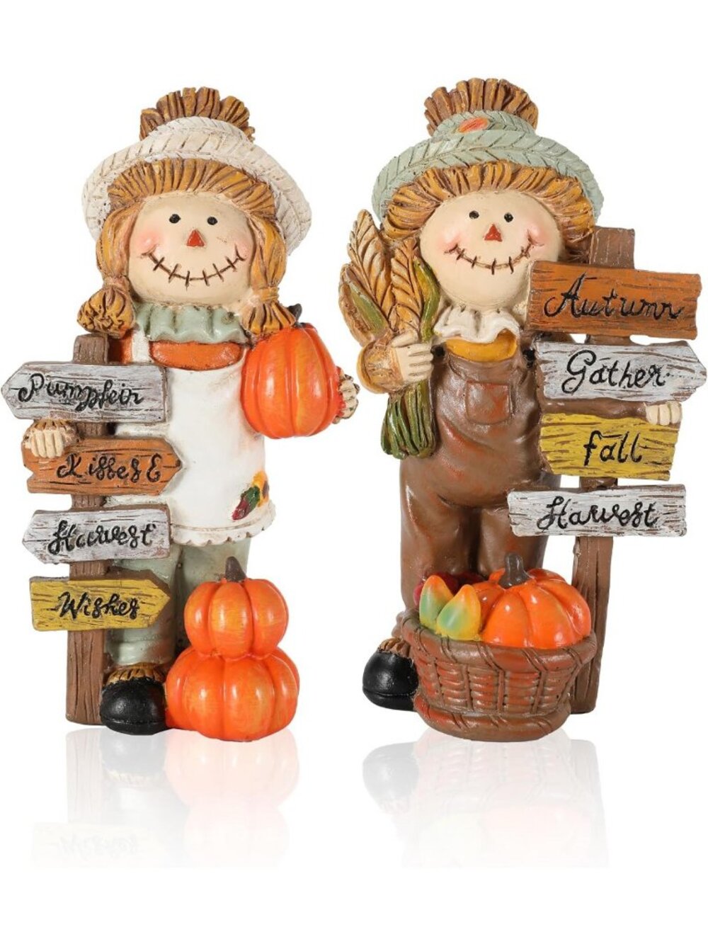 Thanksgiving Scarecrow Figurines Set - Inspirational Autumn Decor, 5.5'' Resin